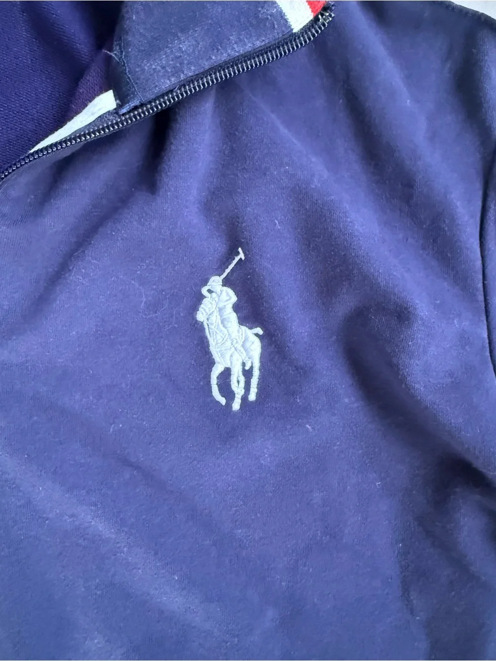 Polo by Ralph Lauren Navy Zip-Up Olympic Track Jacket with White Stripes